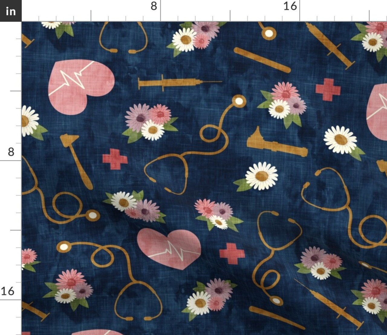 Scale Floral Nurse Nursing Blue Little Arrow Themed Custom Printed Fabric by Spoonflower Various Fabrics by the Yard or Fat Quarter